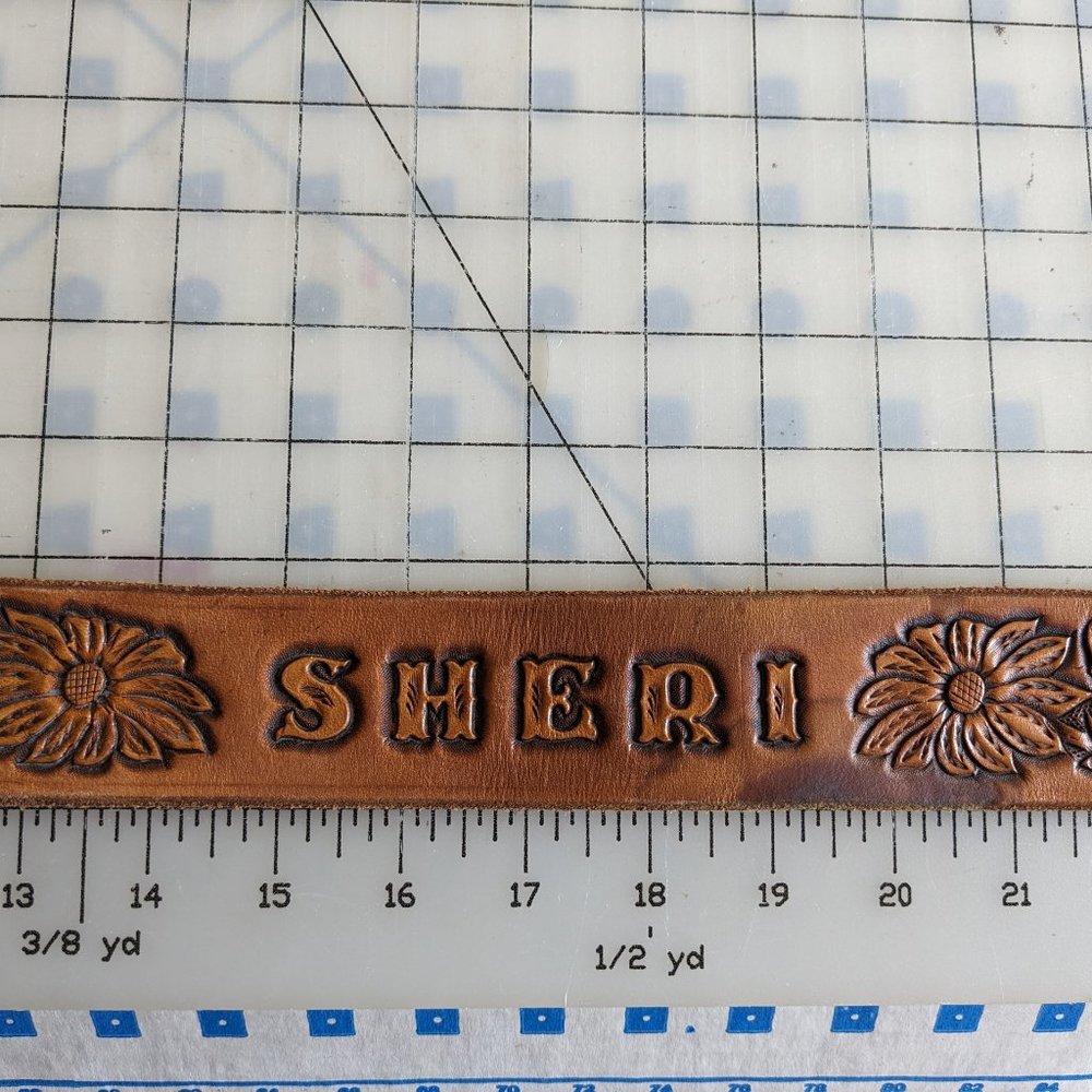 Western Top Grain Leather Tooled Belt Monogram Sheri New